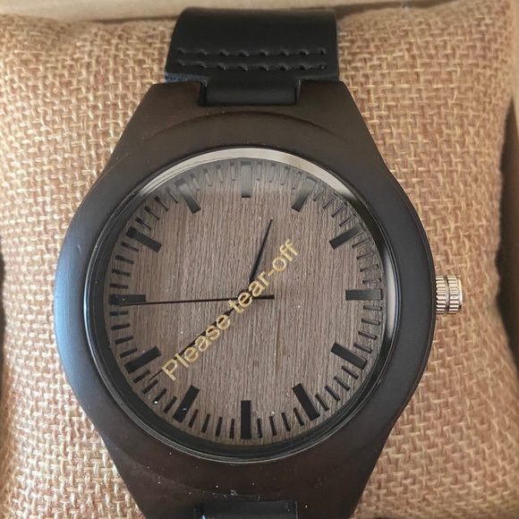 BOBO BIRD Men's Black Wooden Watch - Cowhide Leather Strap, Quartz Face - Picture 1 of 11